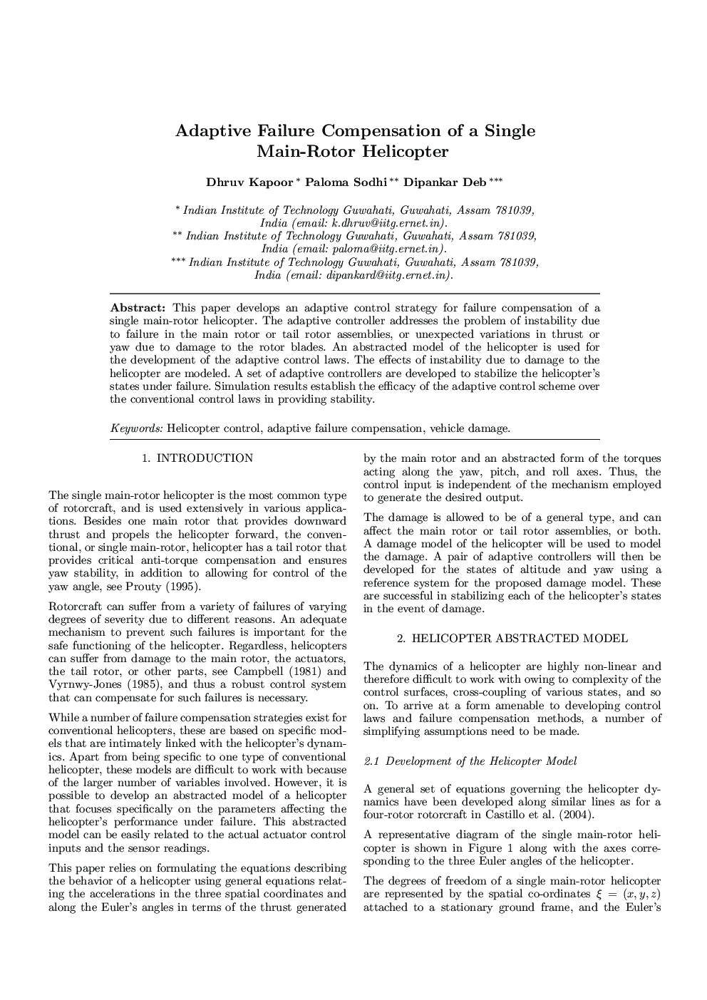 Adaptive Failure Compensation of a Single Main-Rotor Helicopter