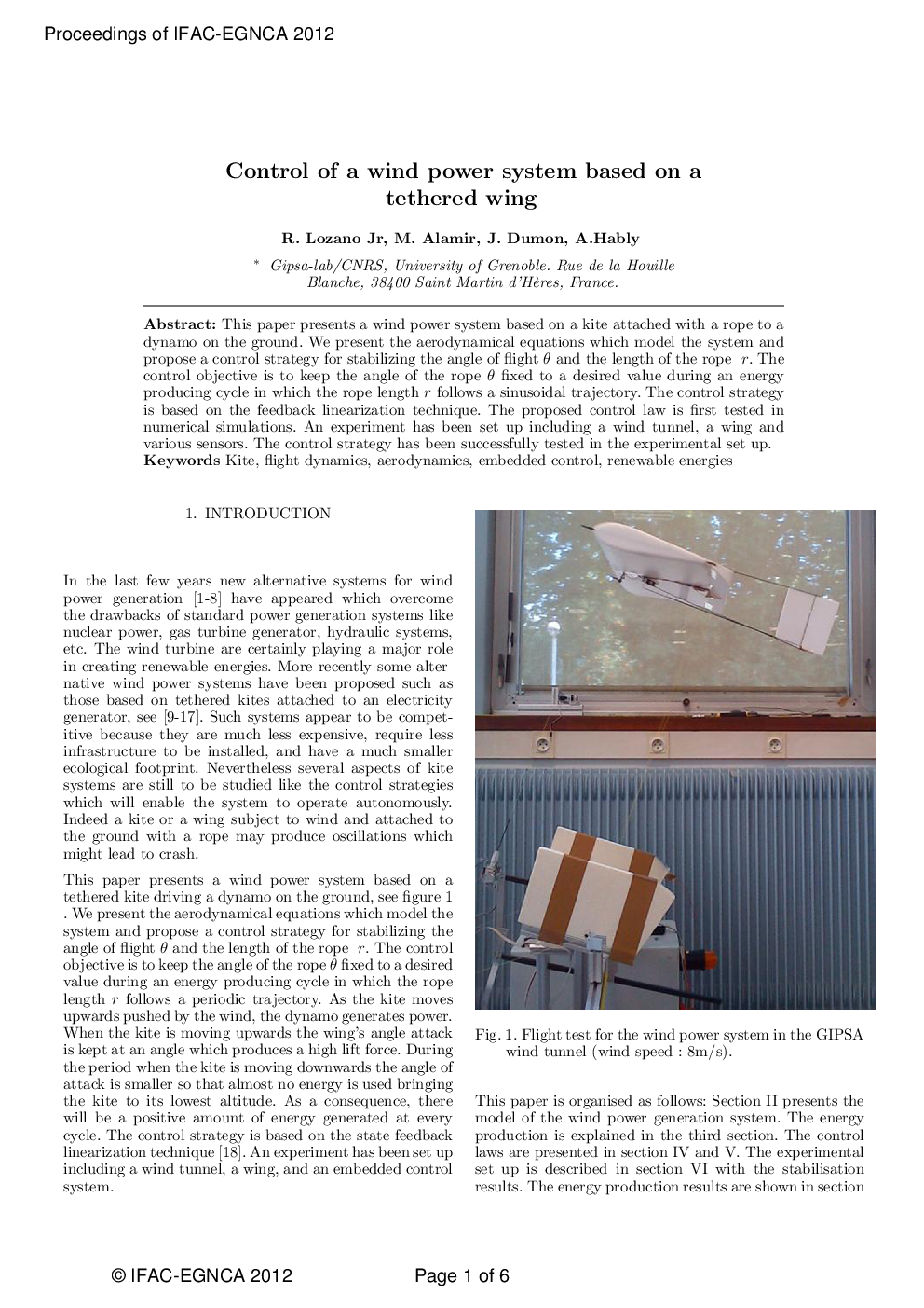 Control of a wind power system based on a tethered wing