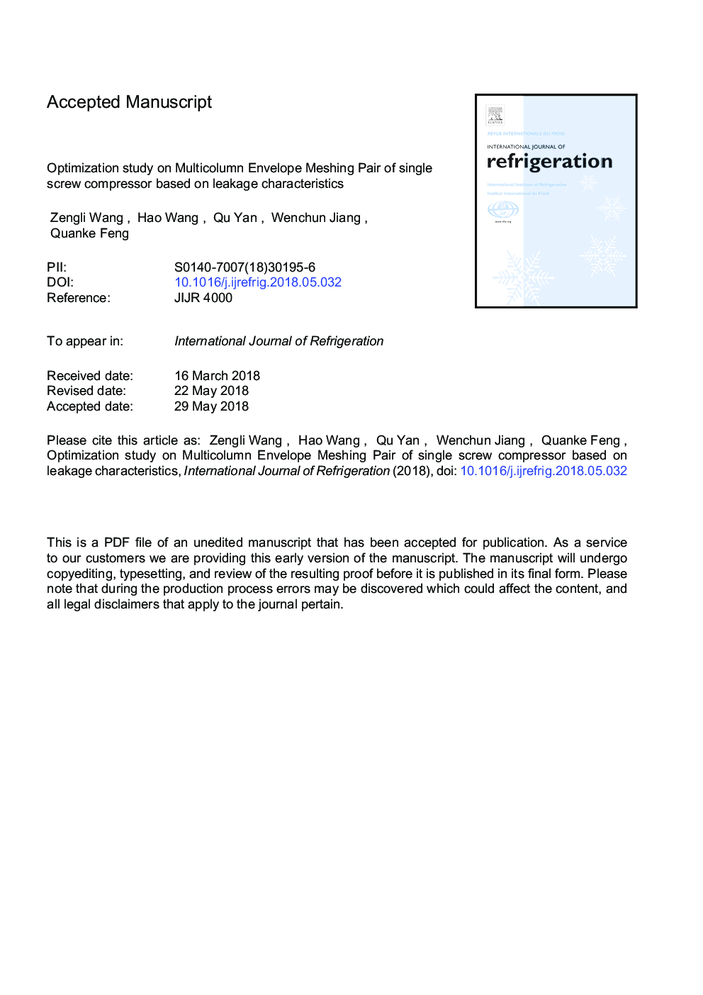 Optimization study on multicolumn envelope meshing pair of single screw compressor based on leakage characteristics