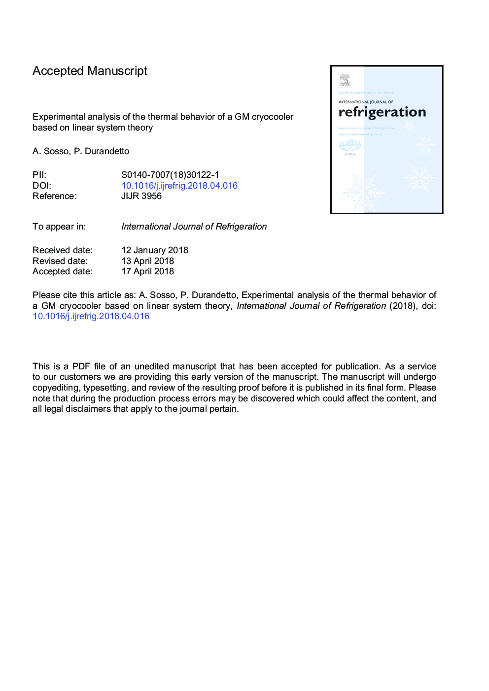 Experimental analysis of the thermal behavior of a GM cryocooler based on linear system theory