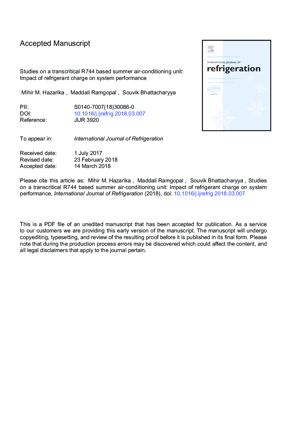 Studies on a transcritical R744 based summer air-conditioning unit: Impact of refrigerant charge on system performance