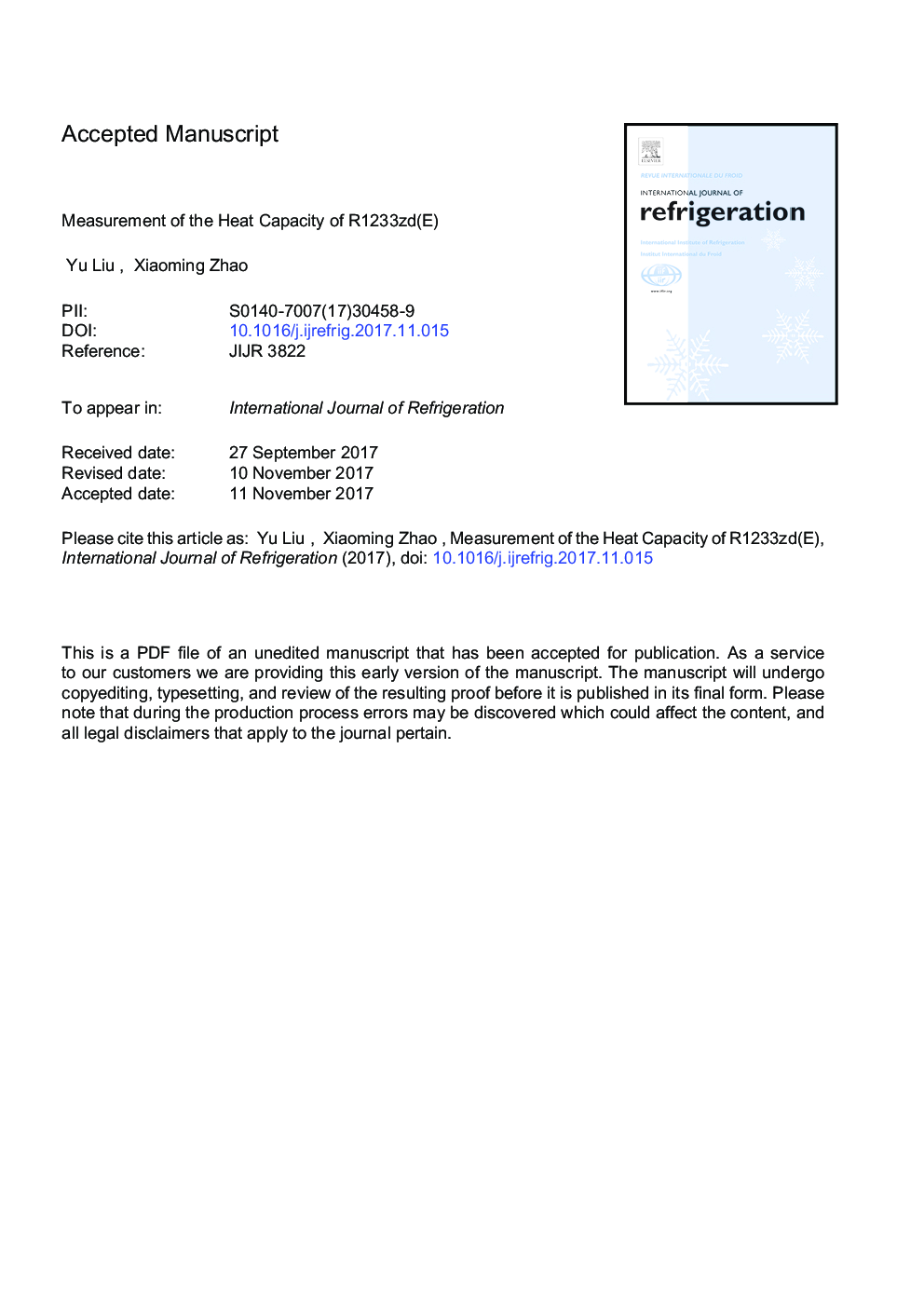 Measurement of the heat capacity of R1233zd(E)