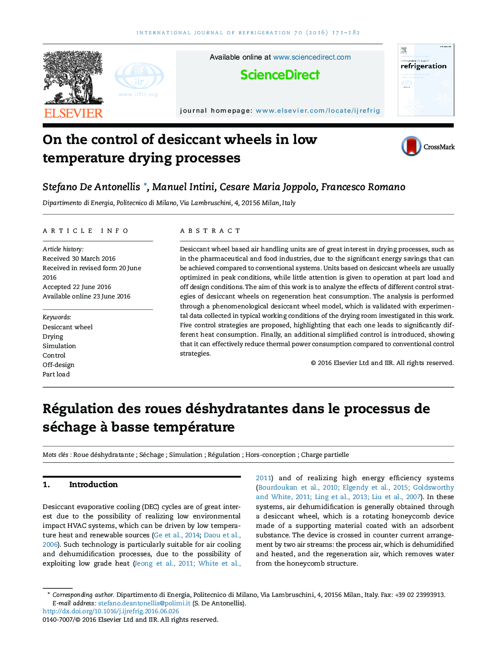 On the control of desiccant wheels in low temperature drying processes