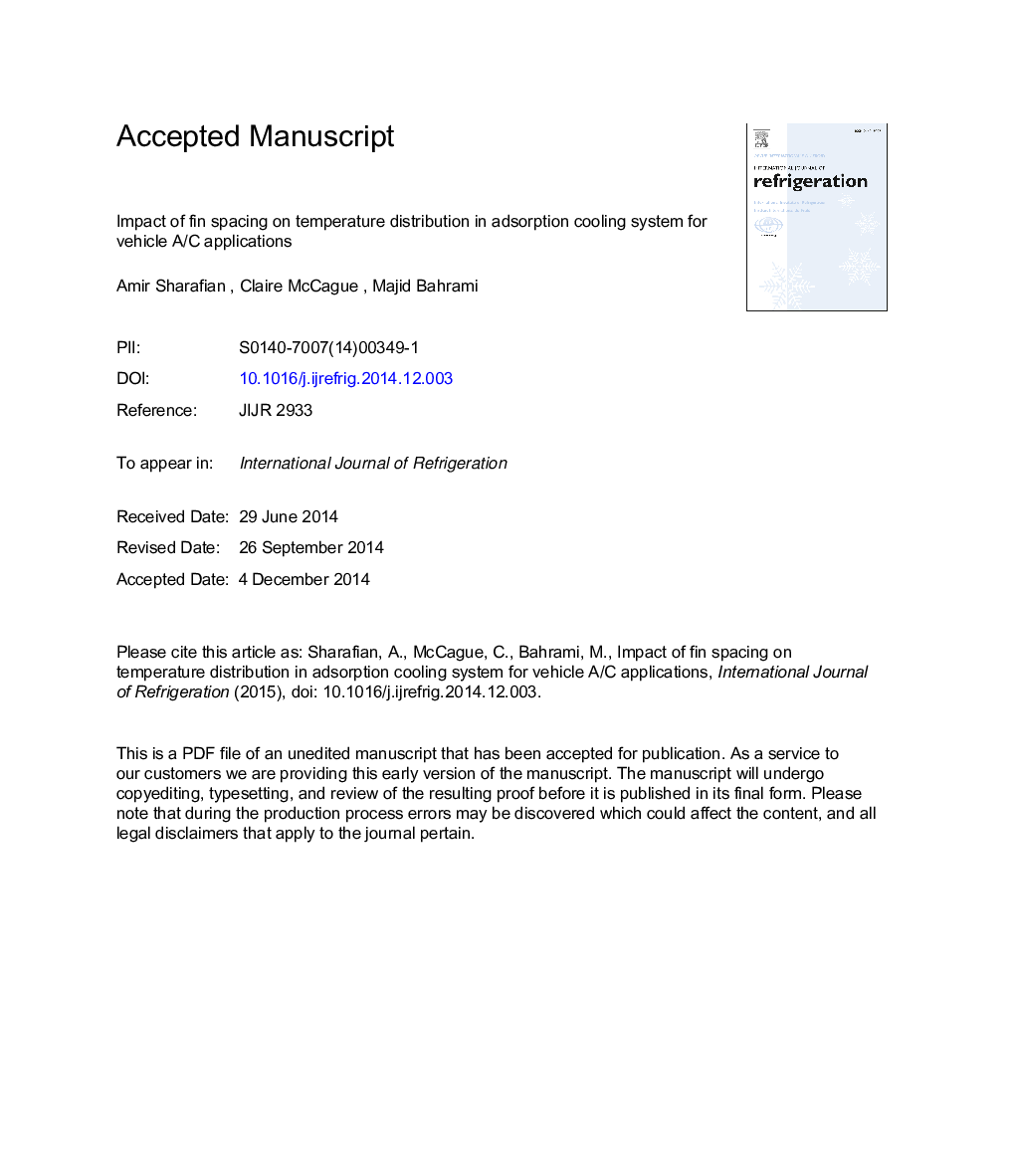 Impact of fin spacing on temperature distribution in adsorption cooling system for vehicle A/C applications