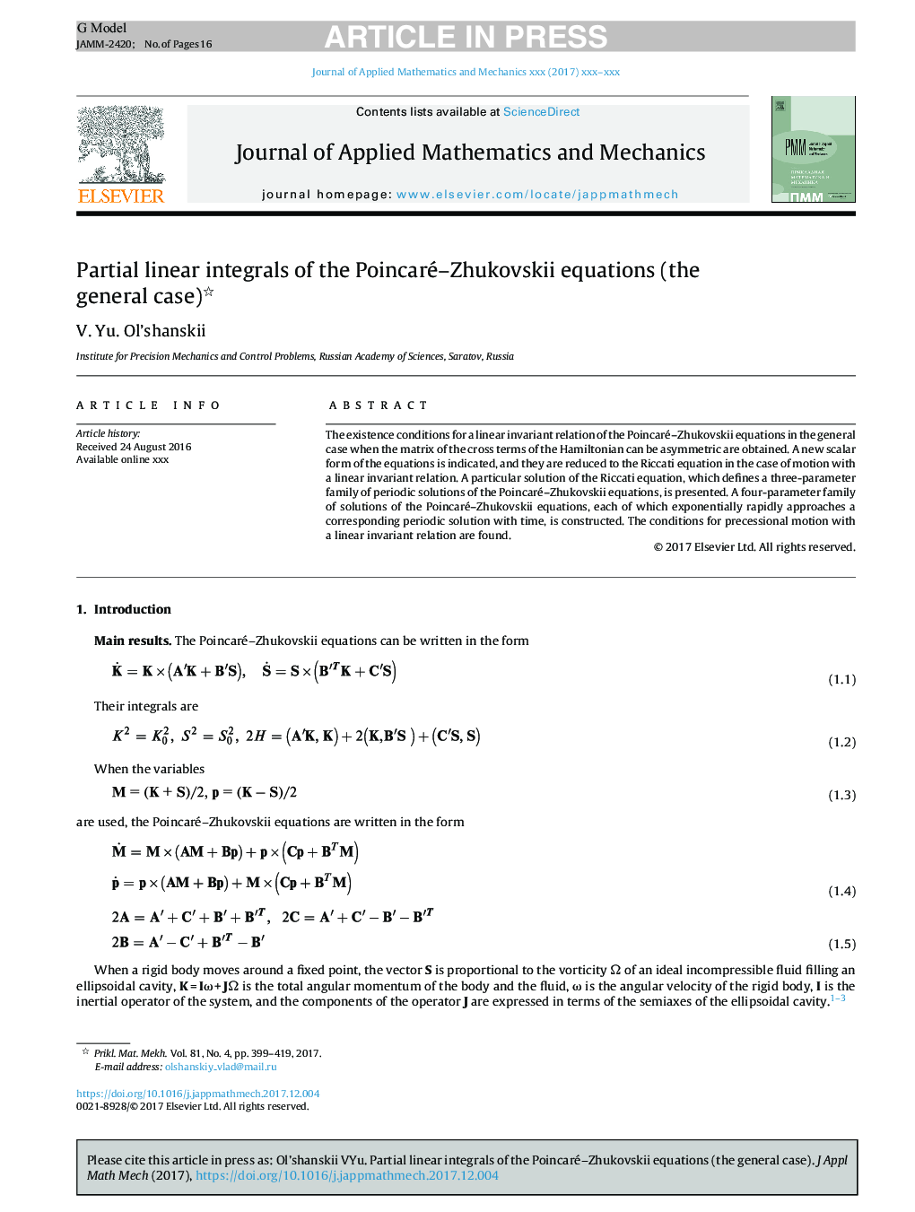 Partial linear integrals of the Poincaré-Zhukovskii equations (the general case)