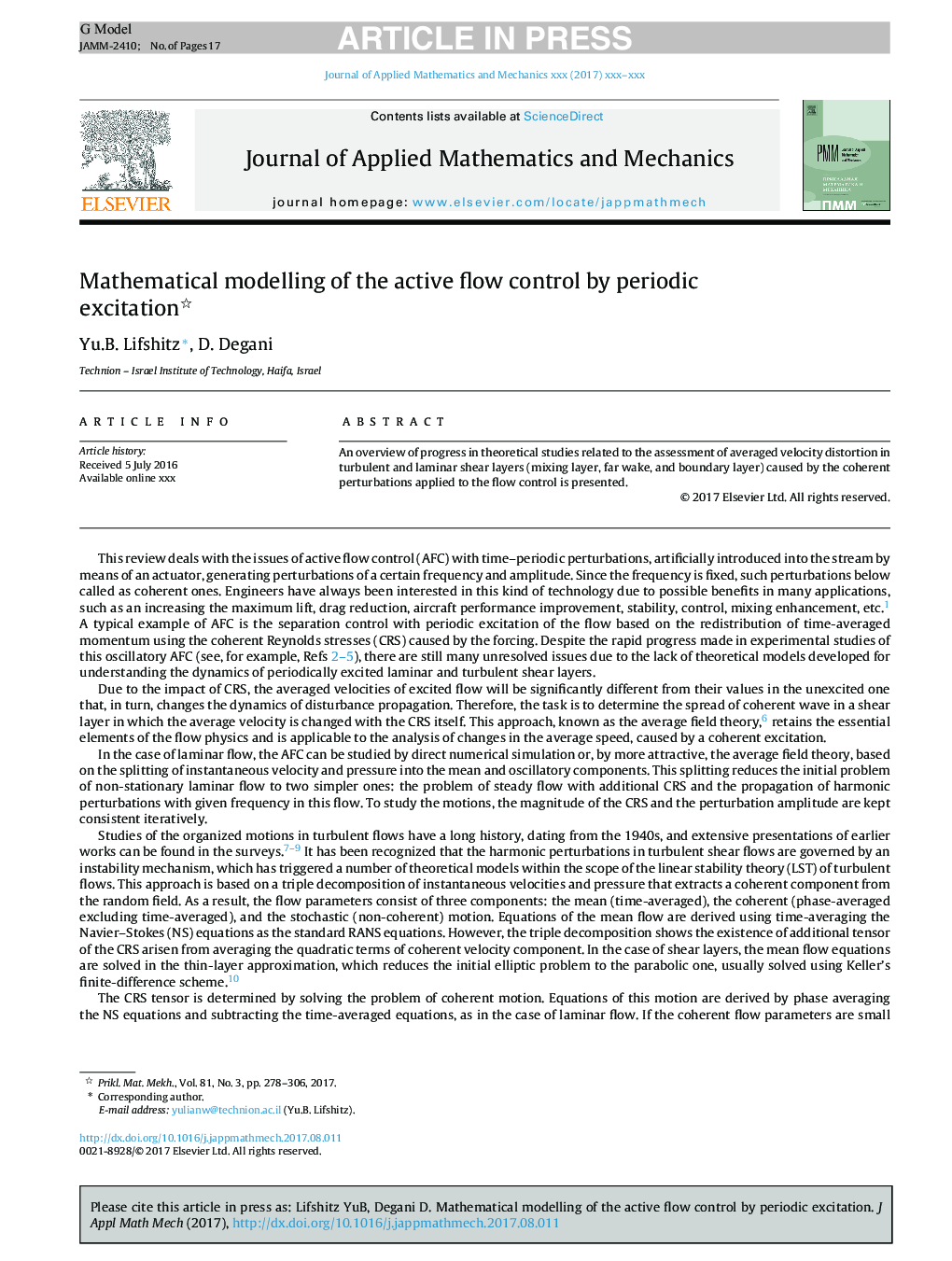 Mathematical modelling of the active flow control by periodic excitation