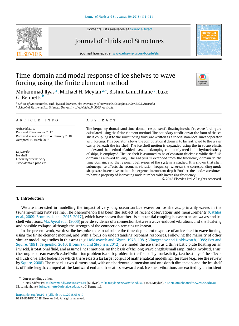 Time-domain and modal response of ice shelves to wave forcing using the finite element method