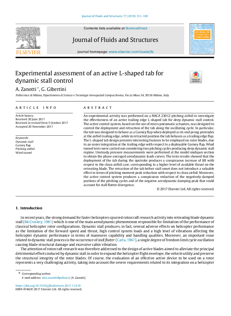 Experimental assessment of an active L-shaped tab for dynamic stall control