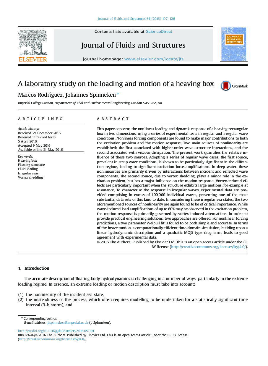 A laboratory study on the loading and motion of a heaving box