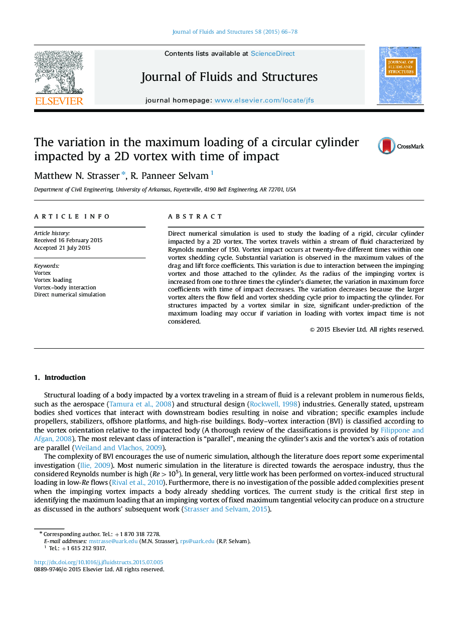 The variation in the maximum loading of a circular cylinder impacted by a 2D vortex with time of impact