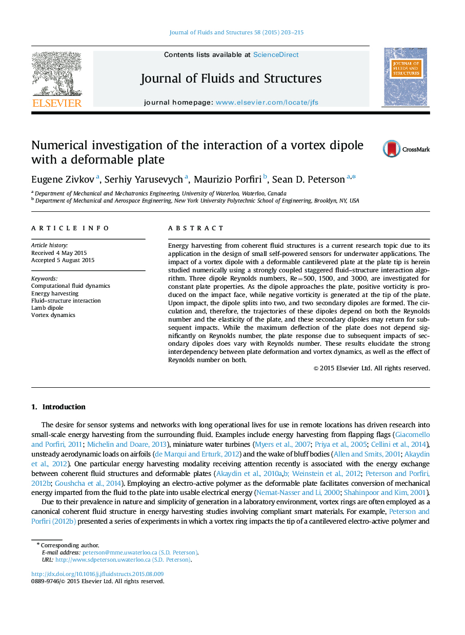 Numerical investigation of the interaction of a vortex dipole with a deformable plate