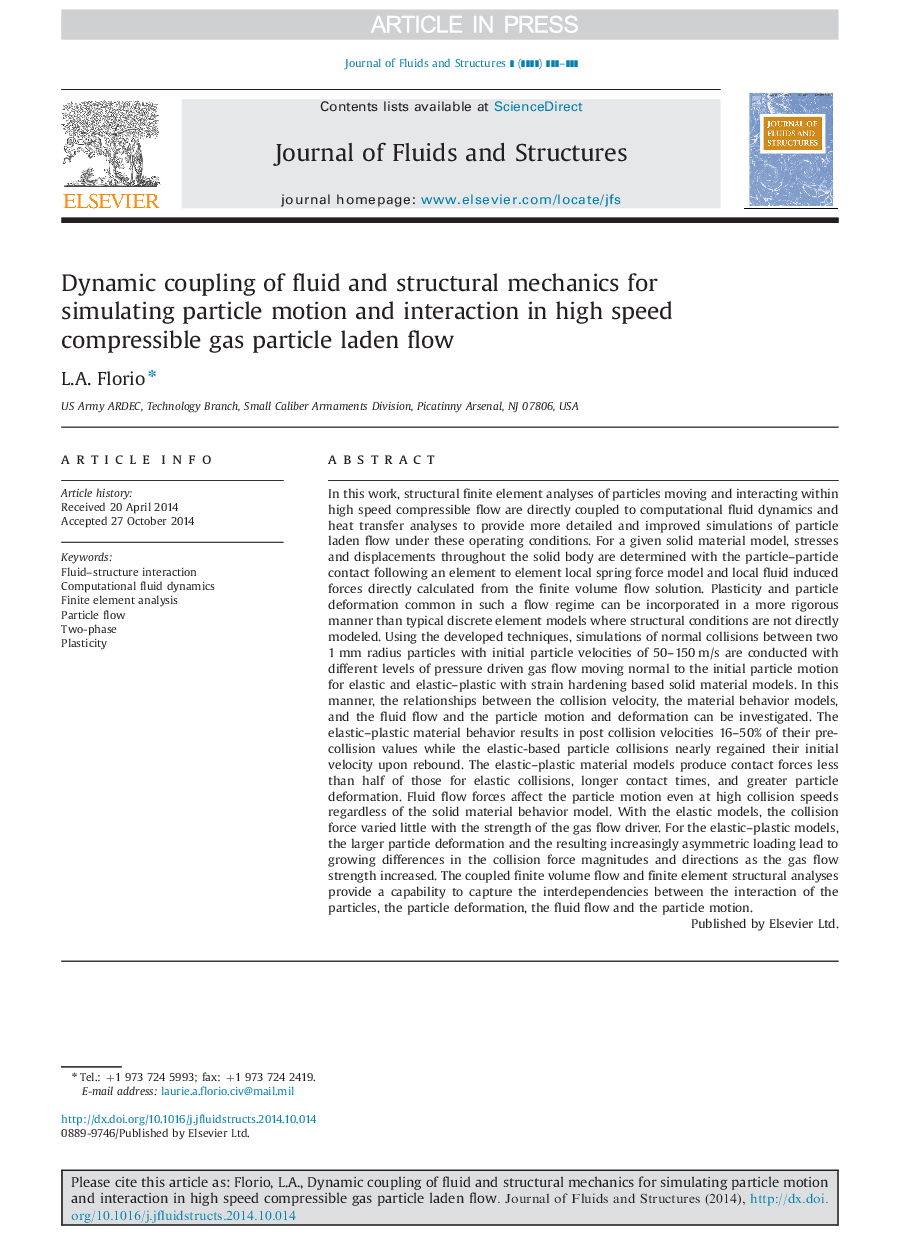 Dynamic coupling of fluid and structural mechanics for simulating particle motion and interaction in high speed compressible gas particle laden flow