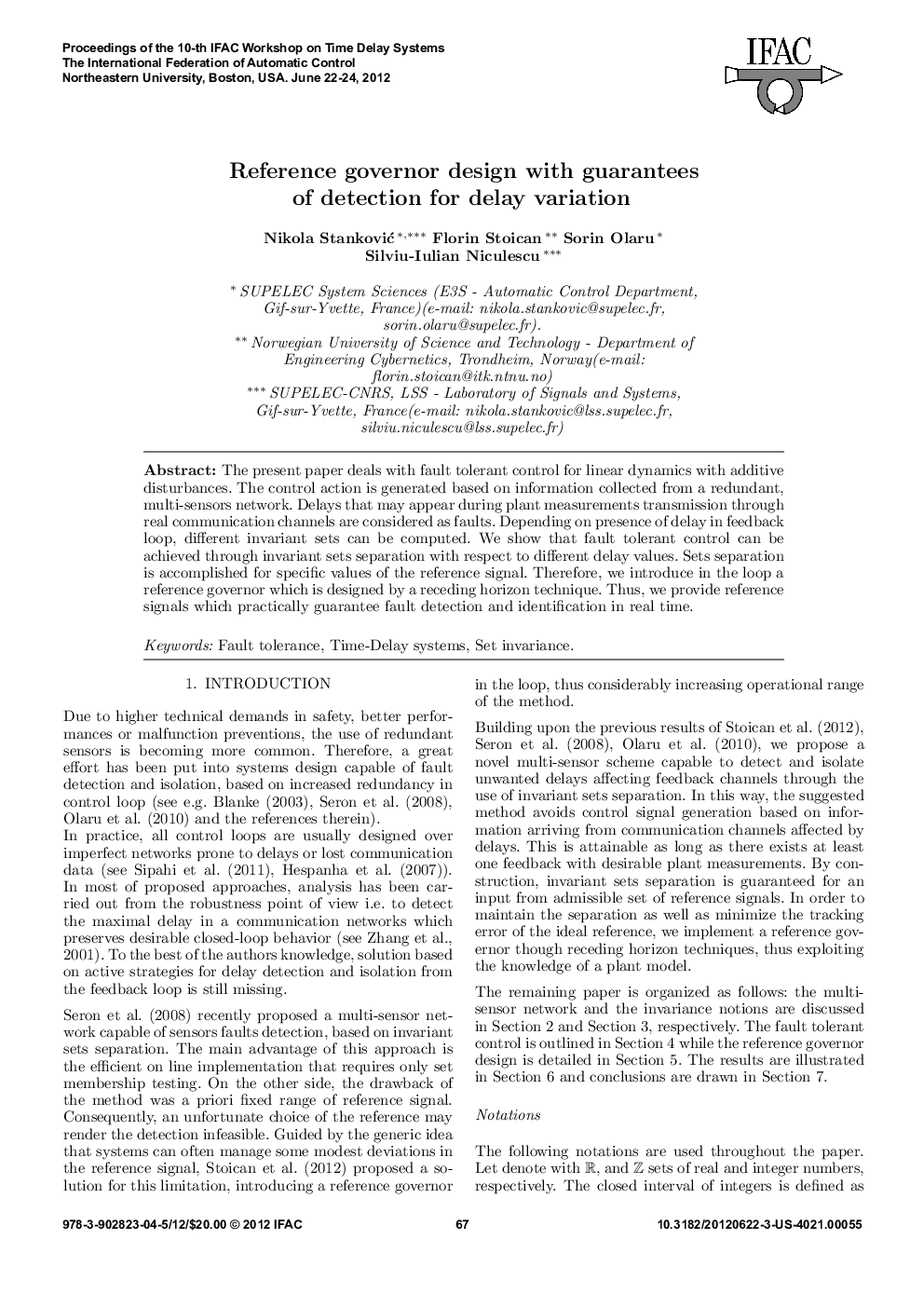 Reference governor design with guarantees of detection for delay variation