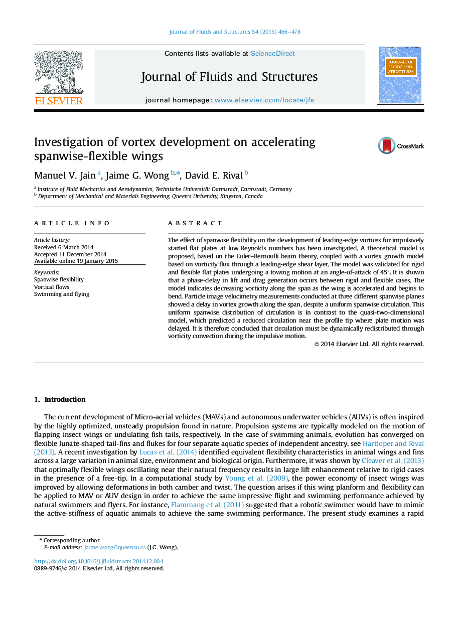 Investigation of vortex development on accelerating spanwise-flexible wings