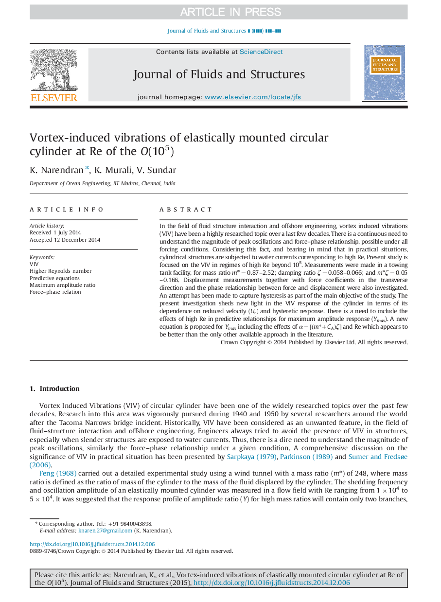 Vortex-induced vibrations of elastically mounted circular cylinder at Re of the O(105)