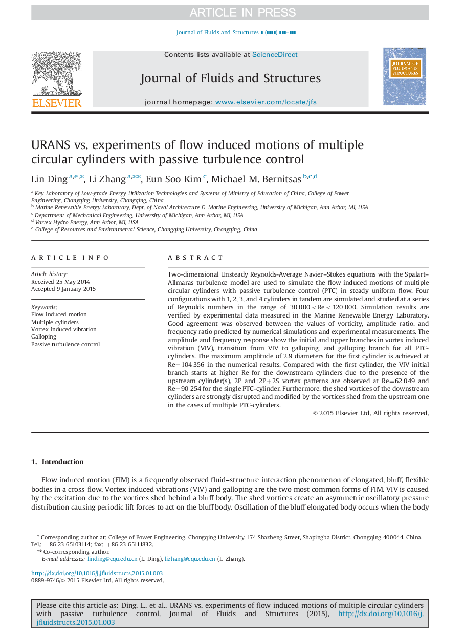 URANS vs. experiments of flow induced motions of multiple circular cylinders with passive turbulence control