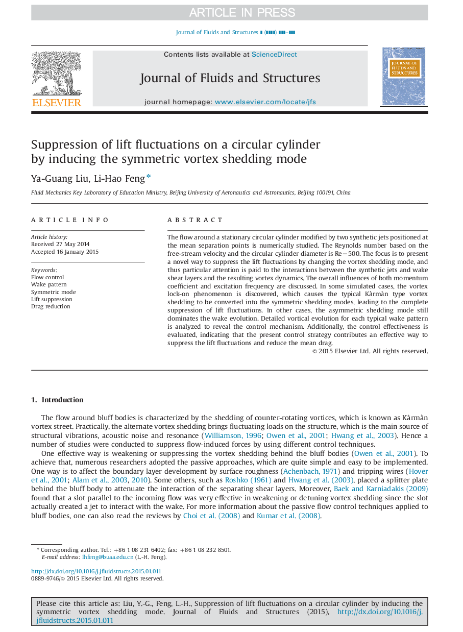 Suppression of lift fluctuations on a circular cylinder by inducing the symmetric vortex shedding mode