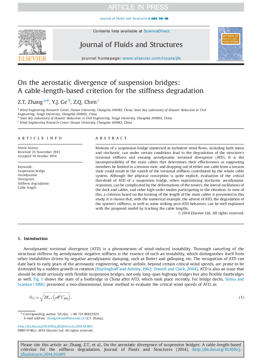 On the aerostatic divergence of suspension bridges: A cable-length-based criterion for the stiffness degradation