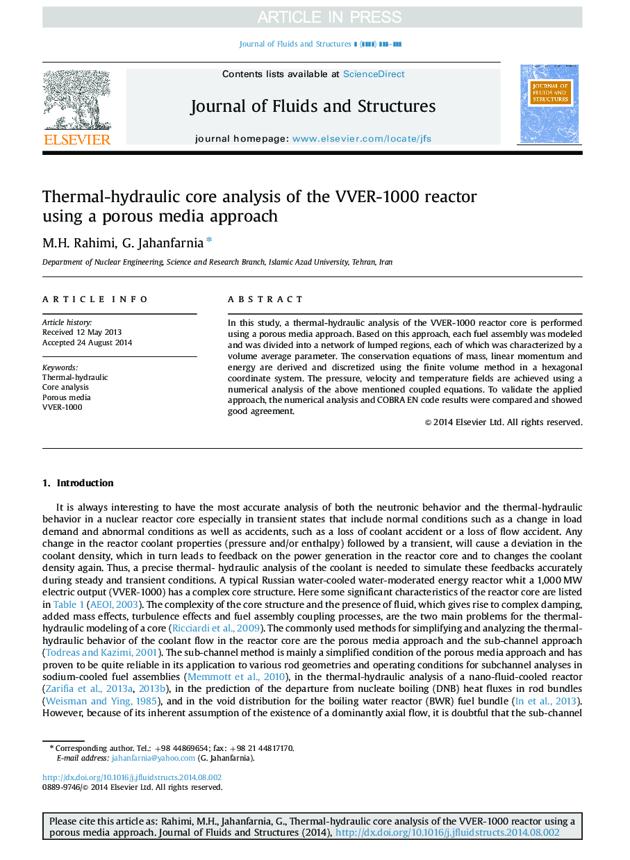 Thermal-hydraulic core analysis of the VVER-1000 reactor using a porous media approach