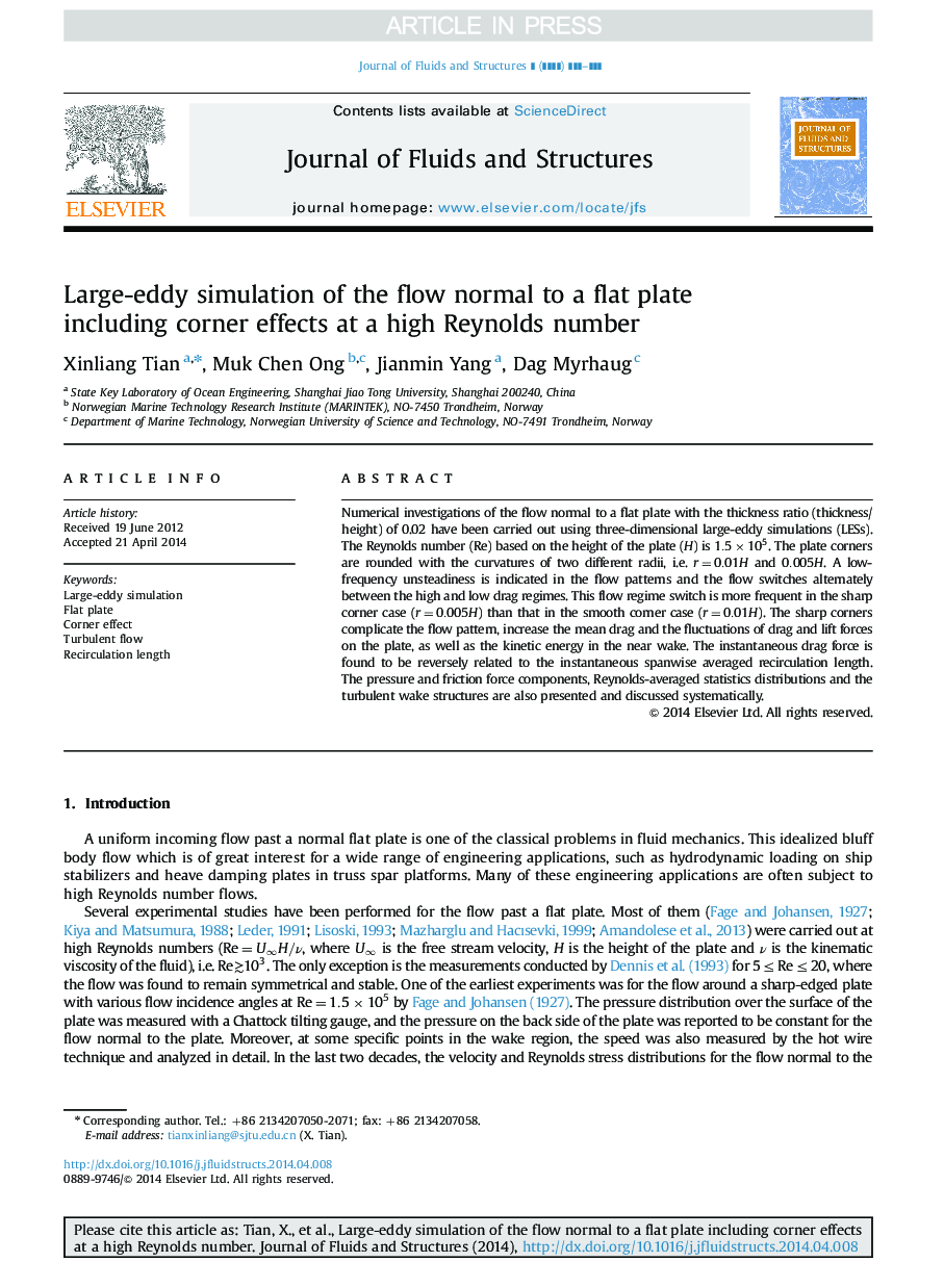 Large-eddy simulation of the flow normal to a flat plate including corner effects at a high Reynolds number