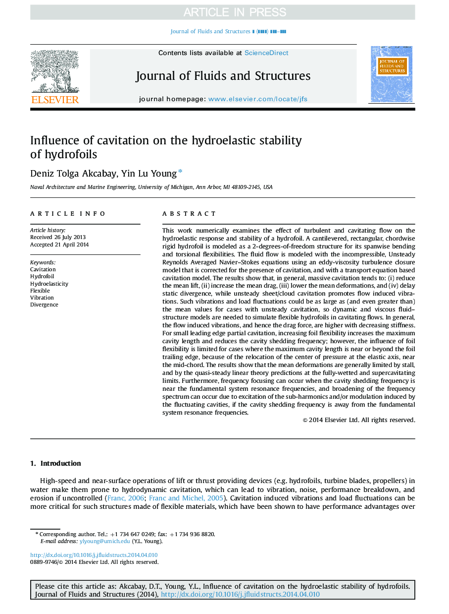 Influence of cavitation on the hydroelastic stability of hydrofoils