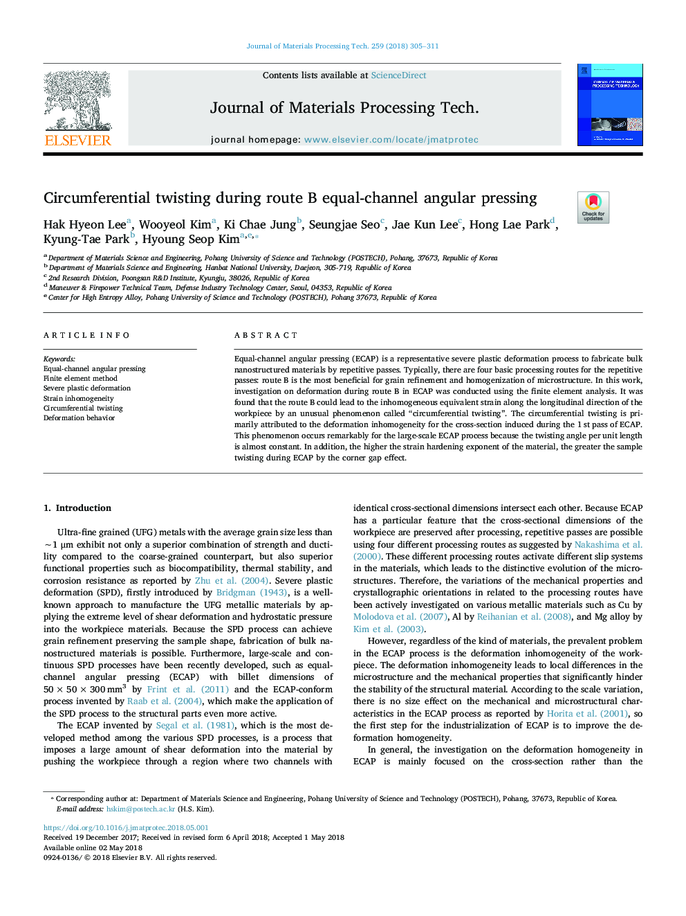 Circumferential twisting during route B equal-channel angular pressing