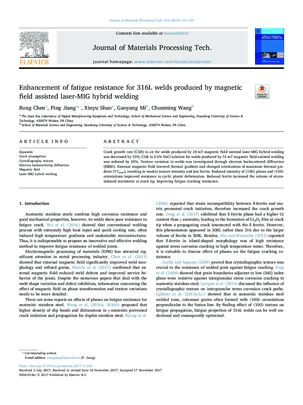 Enhancement of fatigue resistance for 316L welds produced by magnetic field assisted laser-MIG hybrid welding