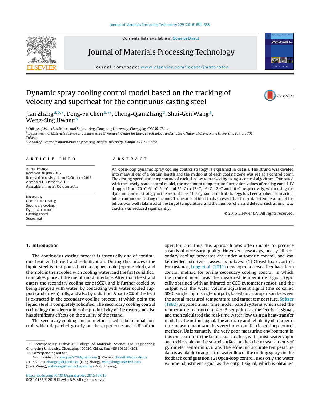 Dynamic spray cooling control model based on the tracking of velocity and superheat for the continuous casting steel