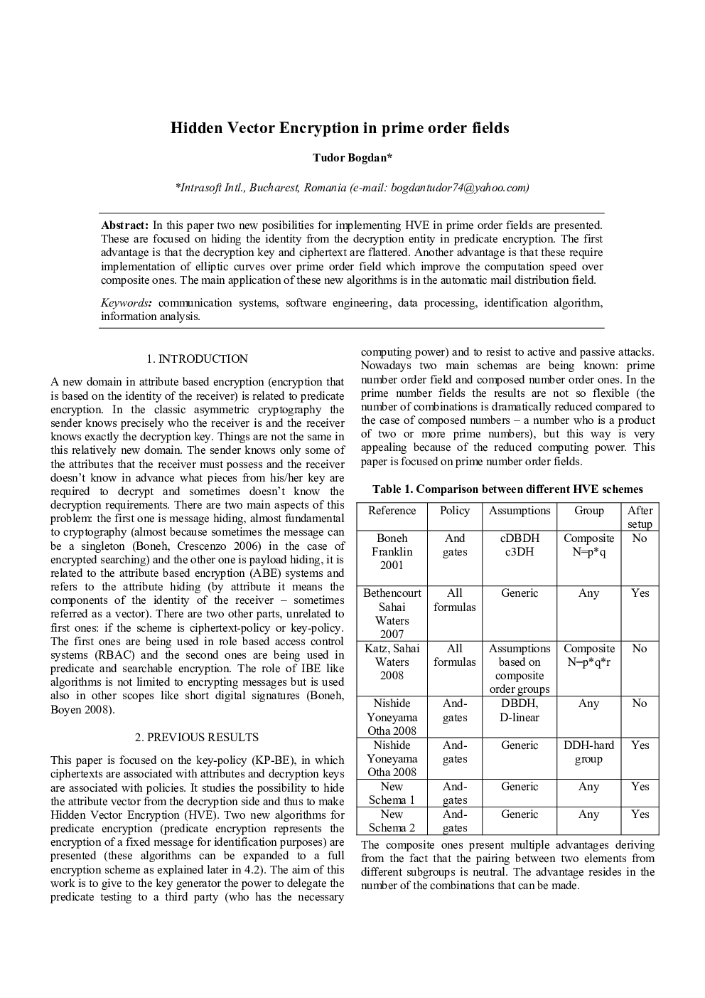 Hidden Vector Encryption in prime order fields