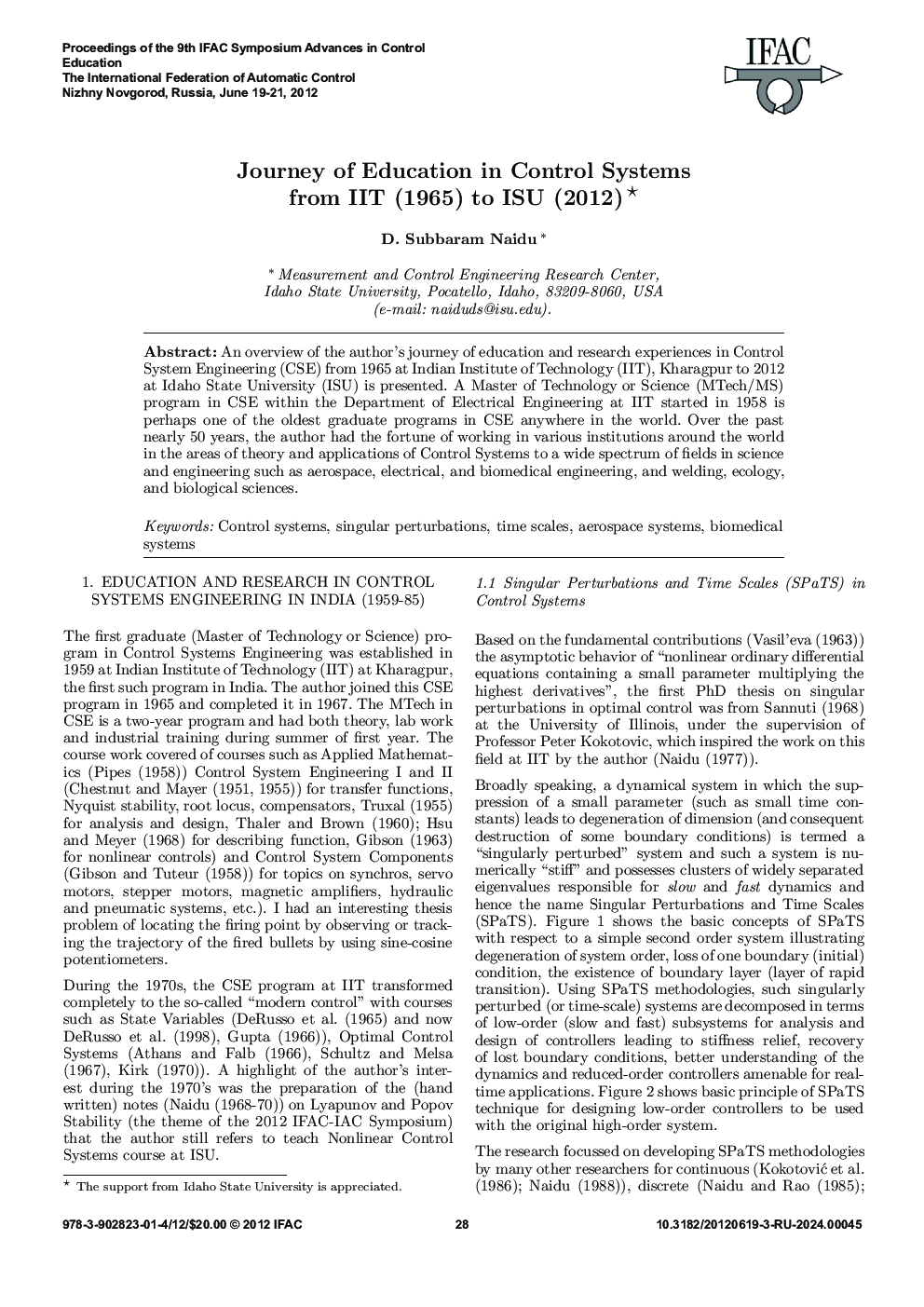 Journey of Education in Control Systems from IIT (1965) to ISU (2012)*