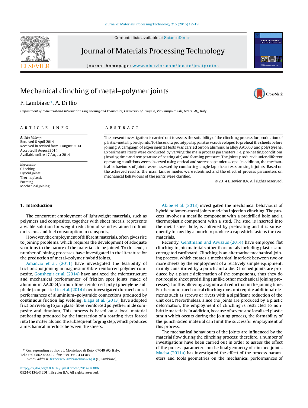 Mechanical clinching of metal-polymer joints