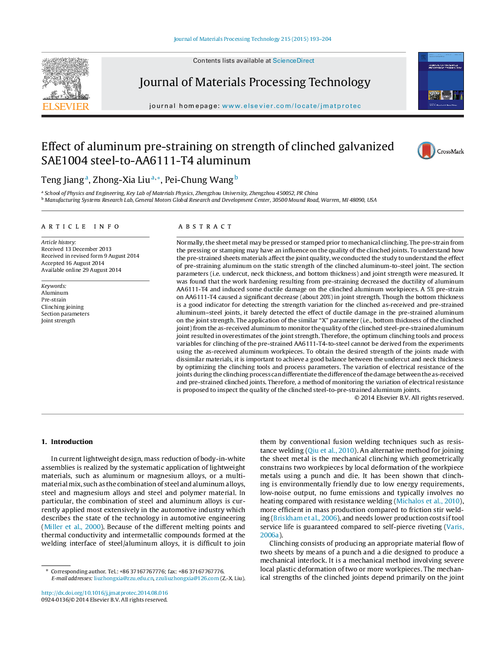 Effect of aluminum pre-straining on strength of clinched galvanized SAE1004 steel-to-AA6111-T4 aluminum