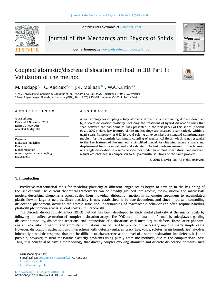 Coupled atomistic/discrete dislocation method in 3D Part II: Validation of the method
