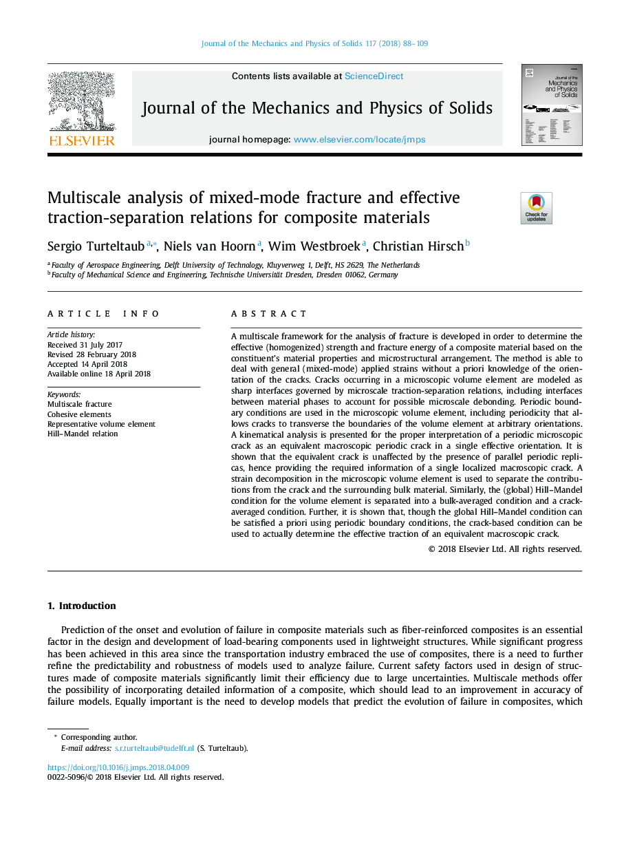 عکس صفحه اول مقاله: Multiscale analysis of mixed-mode fracture and effective traction-separation relations for composite materials Multiscale analysis of mixed-mode fracture and effective traction-separation relations for composite materials