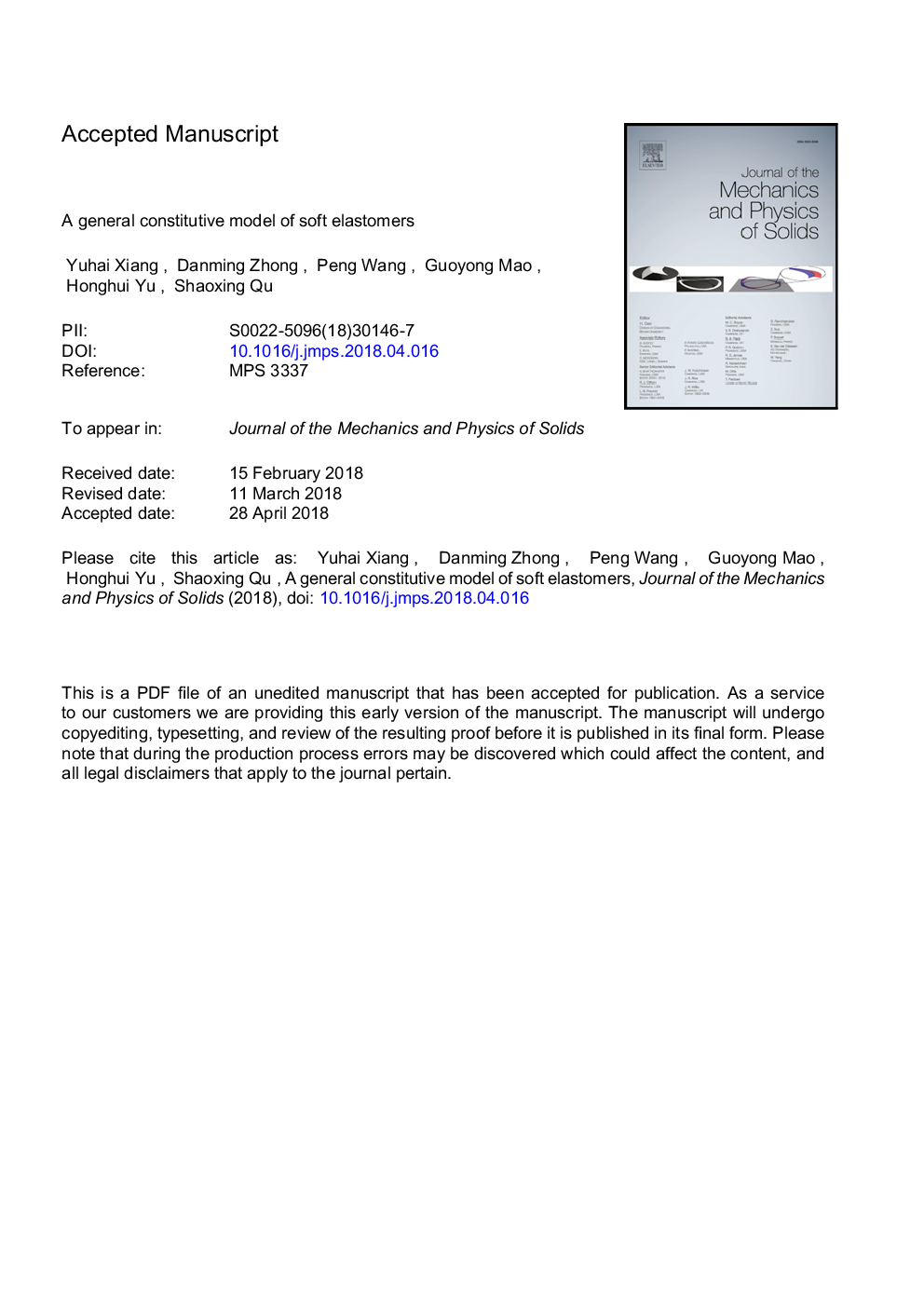 A general constitutive model of soft elastomers