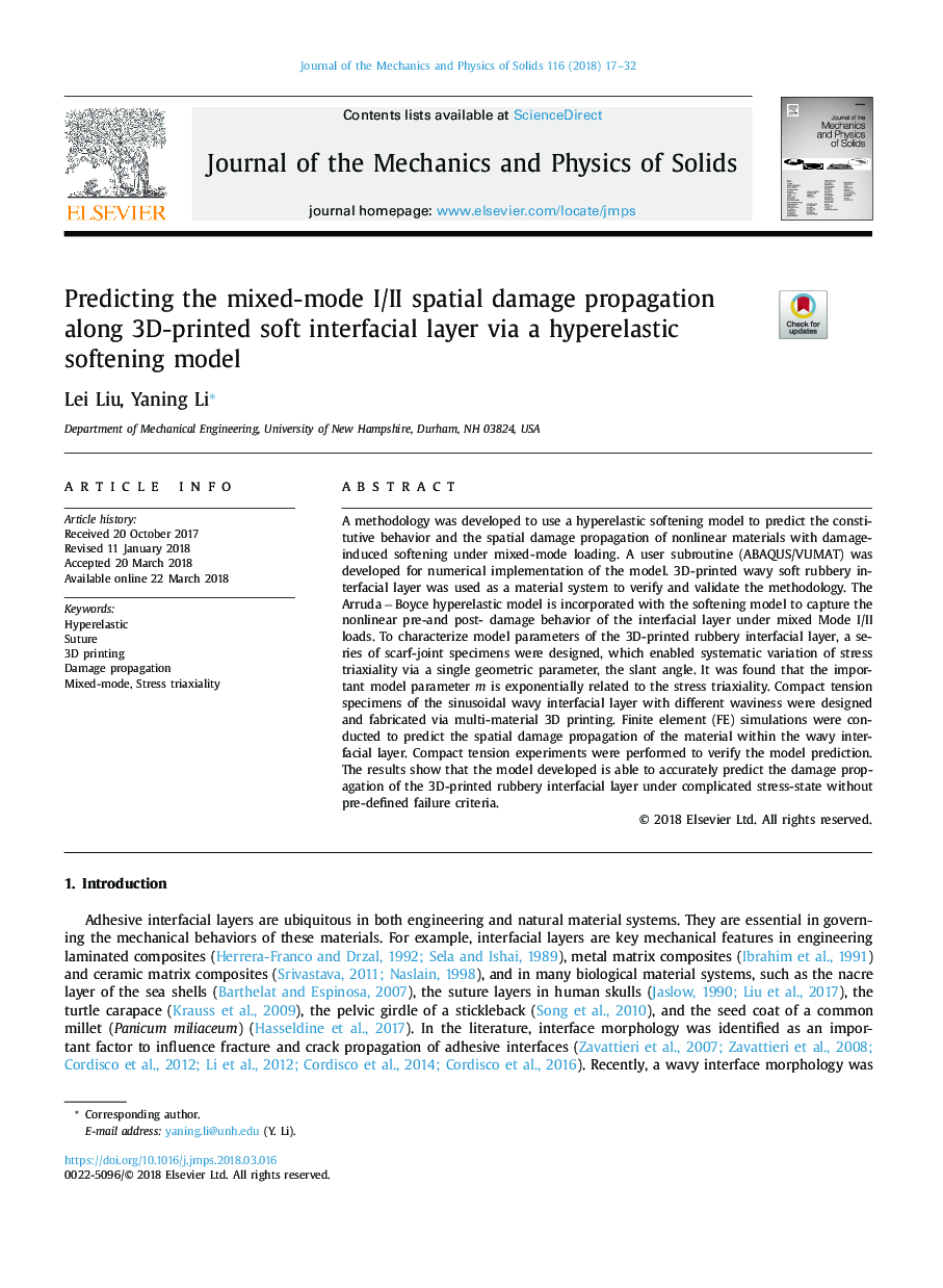 Predicting the mixed-mode I/II spatial damage propagation along 3D-printed soft interfacial layer via a hyperelastic softening model