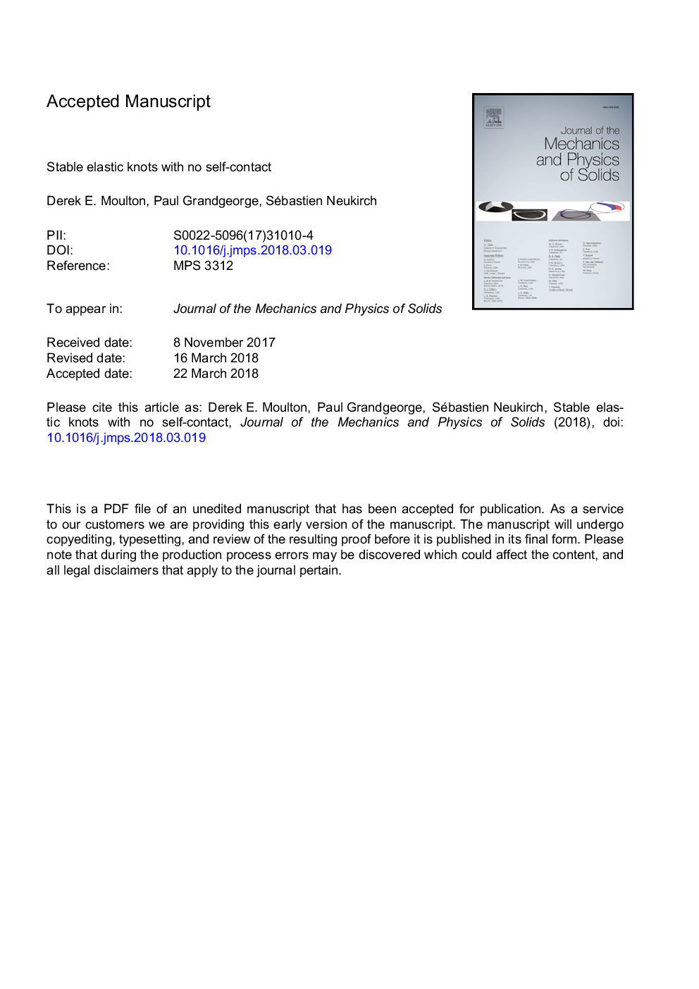 Stable elastic knots with no self-contact