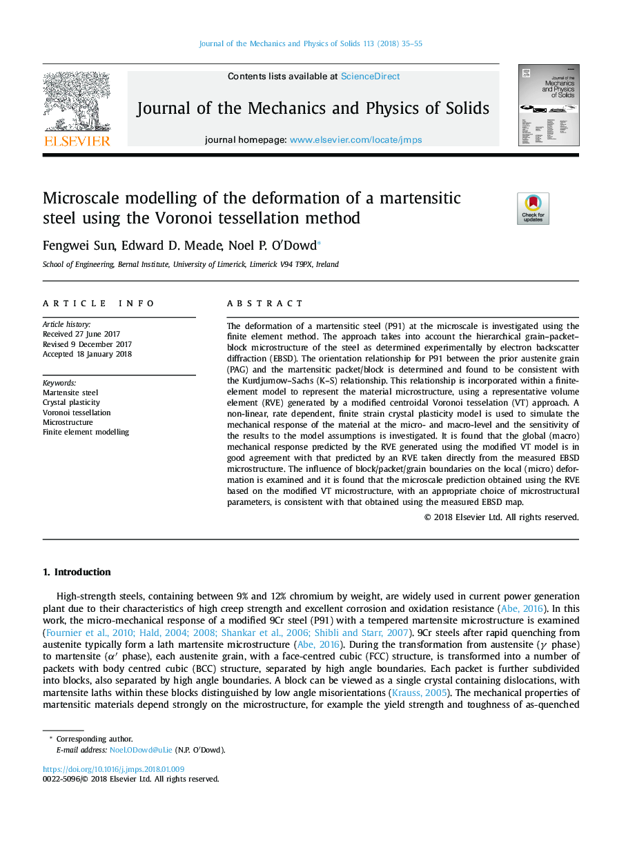 Microscale modelling of the deformation of a martensitic steel using the Voronoi tessellation method