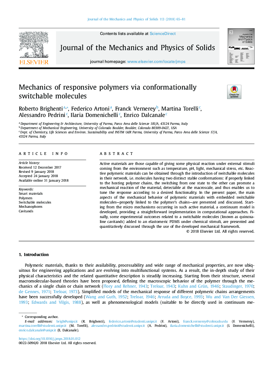 Mechanics of responsive polymers via conformationally switchable molecules