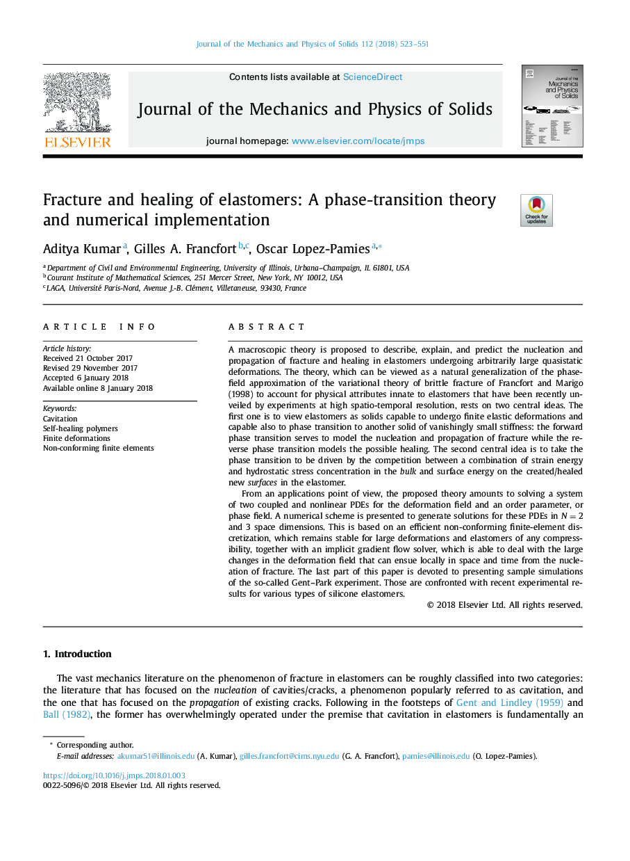 Fracture and healing of elastomers: A phase-transition theory and numerical implementation