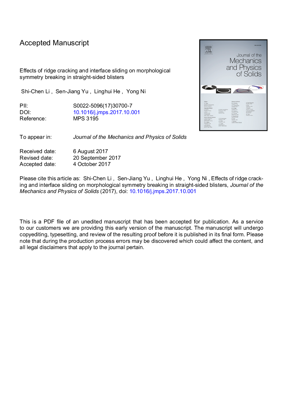 Effects of ridge cracking and interface sliding on morphological symmetry breaking in straight-sided blisters