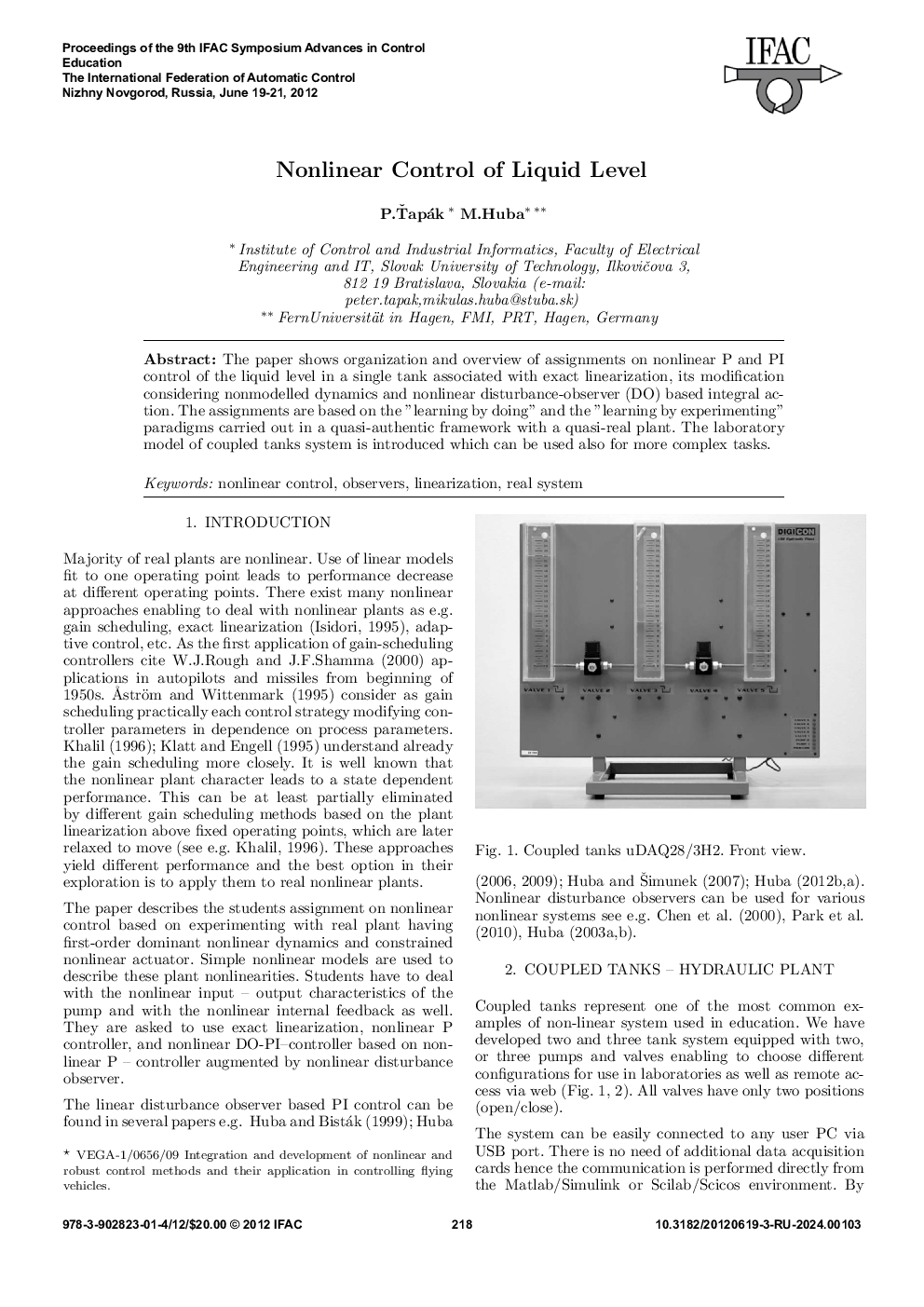 Nonlinear Control of Liquid Level 