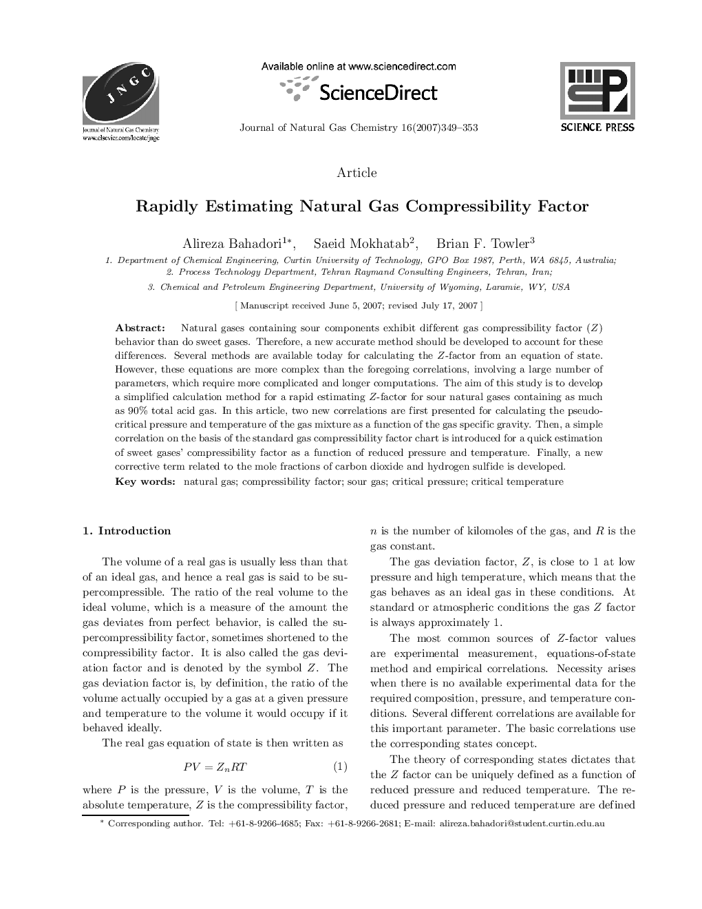 Rapidly Estimating Natural Gas Compressibility Factor
