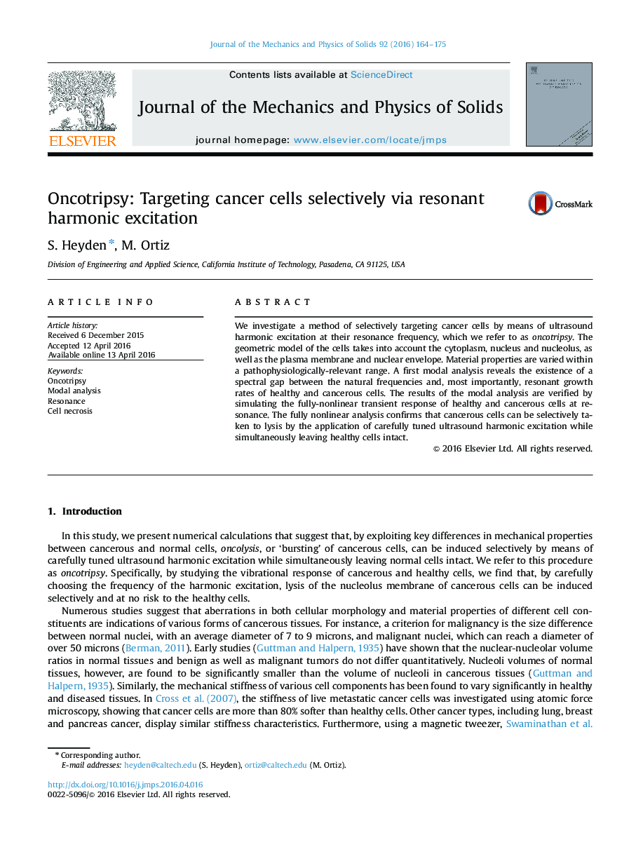 Oncotripsy: Targeting cancer cells selectively via resonant harmonic excitation