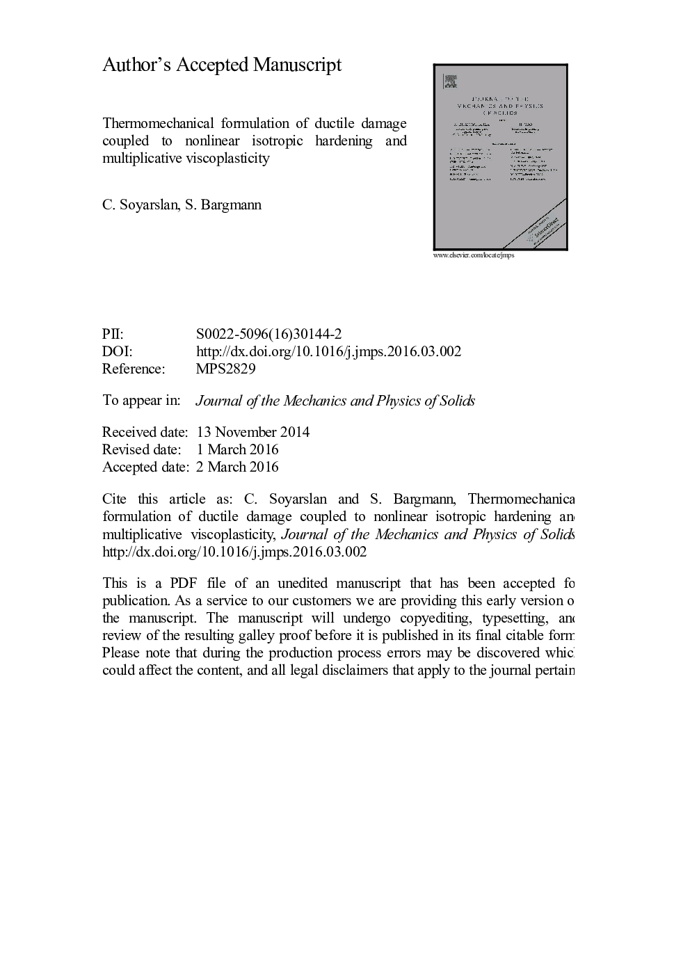 Thermomechanical formulation of ductile damage coupled to nonlinear isotropic hardening and multiplicative viscoplasticity