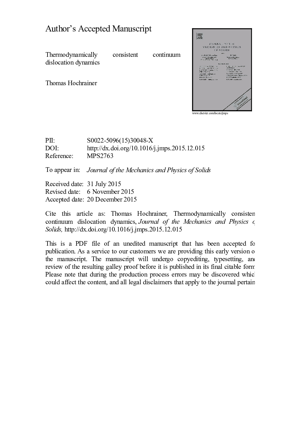 Thermodynamically consistent continuum dislocation dynamics