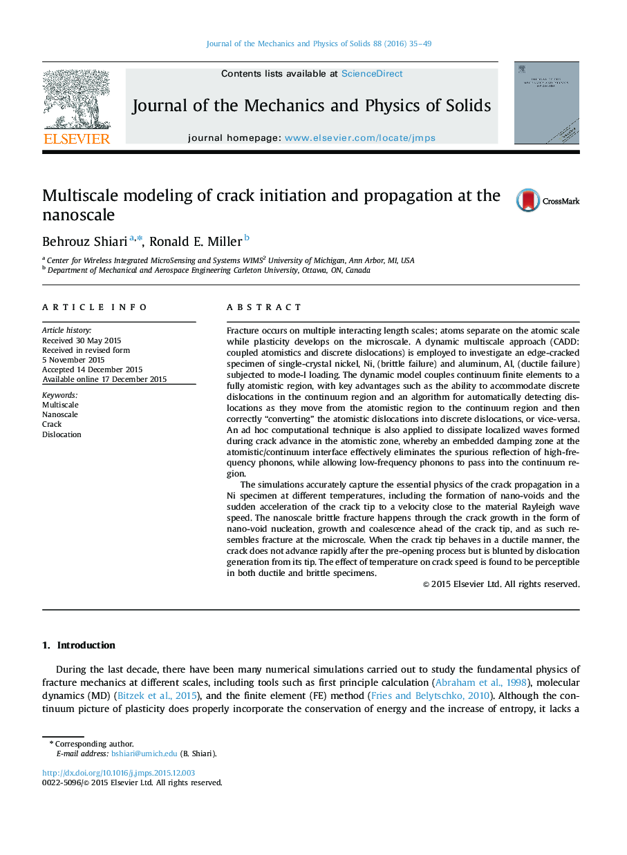 Multiscale modeling of crack initiation and propagation at the nanoscale