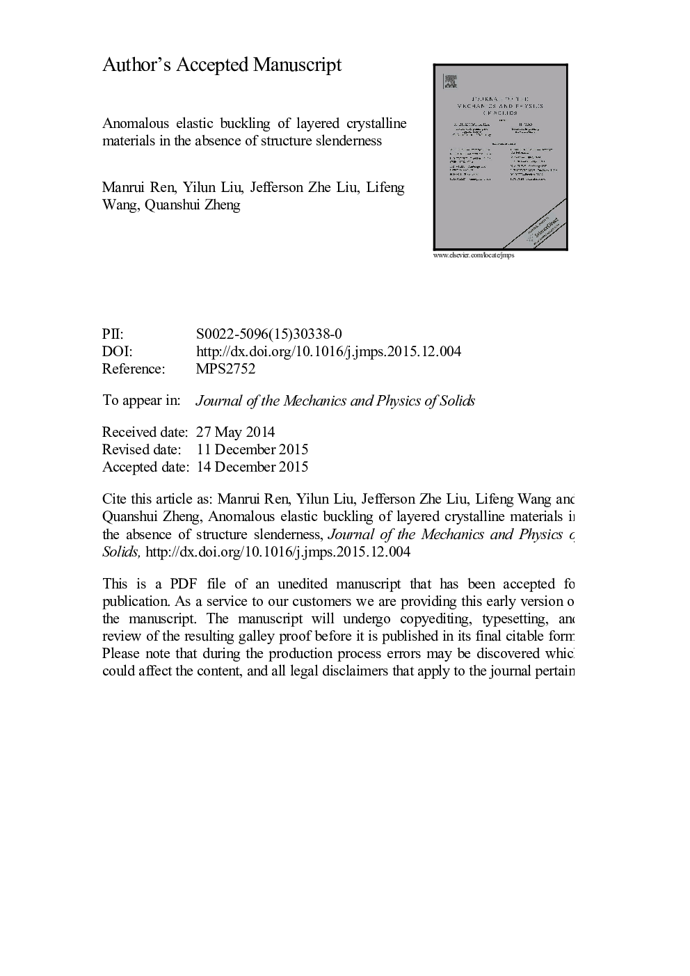 Anomalous elastic buckling of layered crystalline materials in the absence of structure slenderness