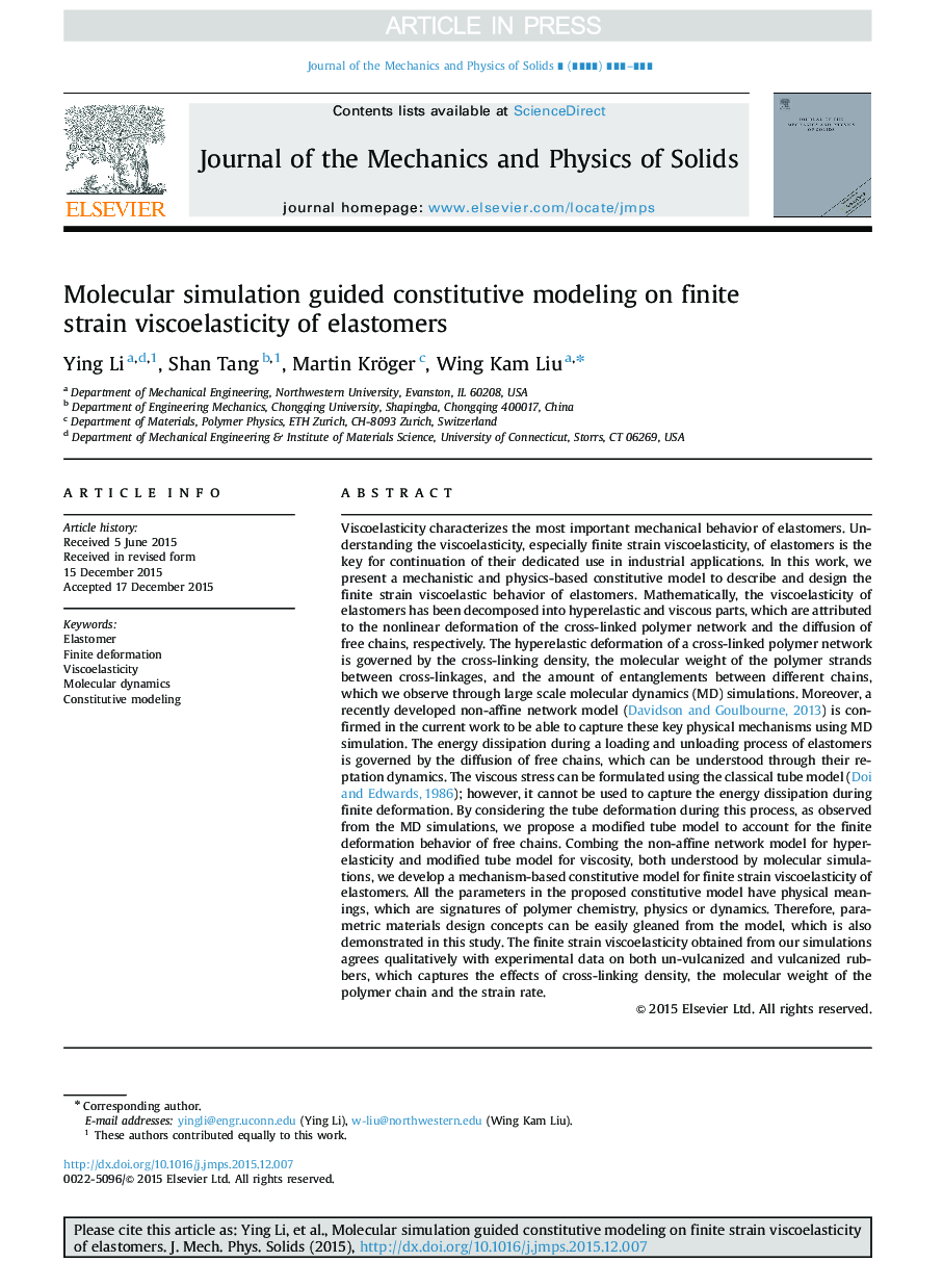 Molecular simulation guided constitutive modeling on finite strain viscoelasticity of elastomers