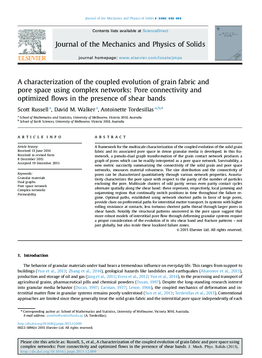 A characterization of the coupled evolution of grain fabric and pore space using complex networks: Pore connectivity and optimized flows in the presence of shear bands